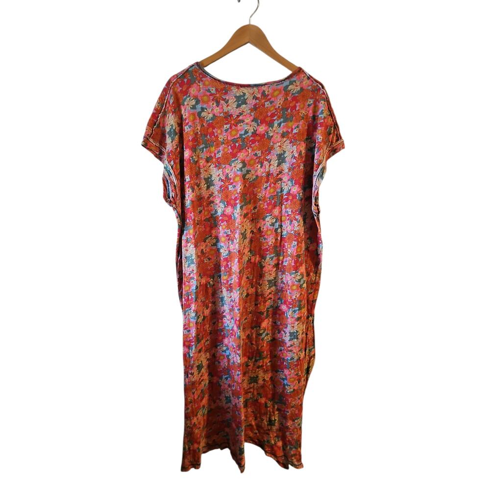 Natural Life Frankie Knit Cotton Tee Midi Dress sz large pink floral - Picture 4 of 7